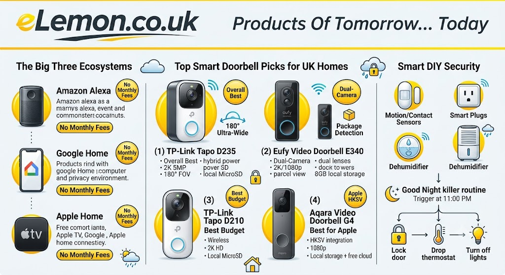 Discover the best subscription-free smart doorbells for UK homes in 2026. Compare Tapo, Eufy and Aqara models, local storage options, installation tips, UK regulations and expert buying advice.